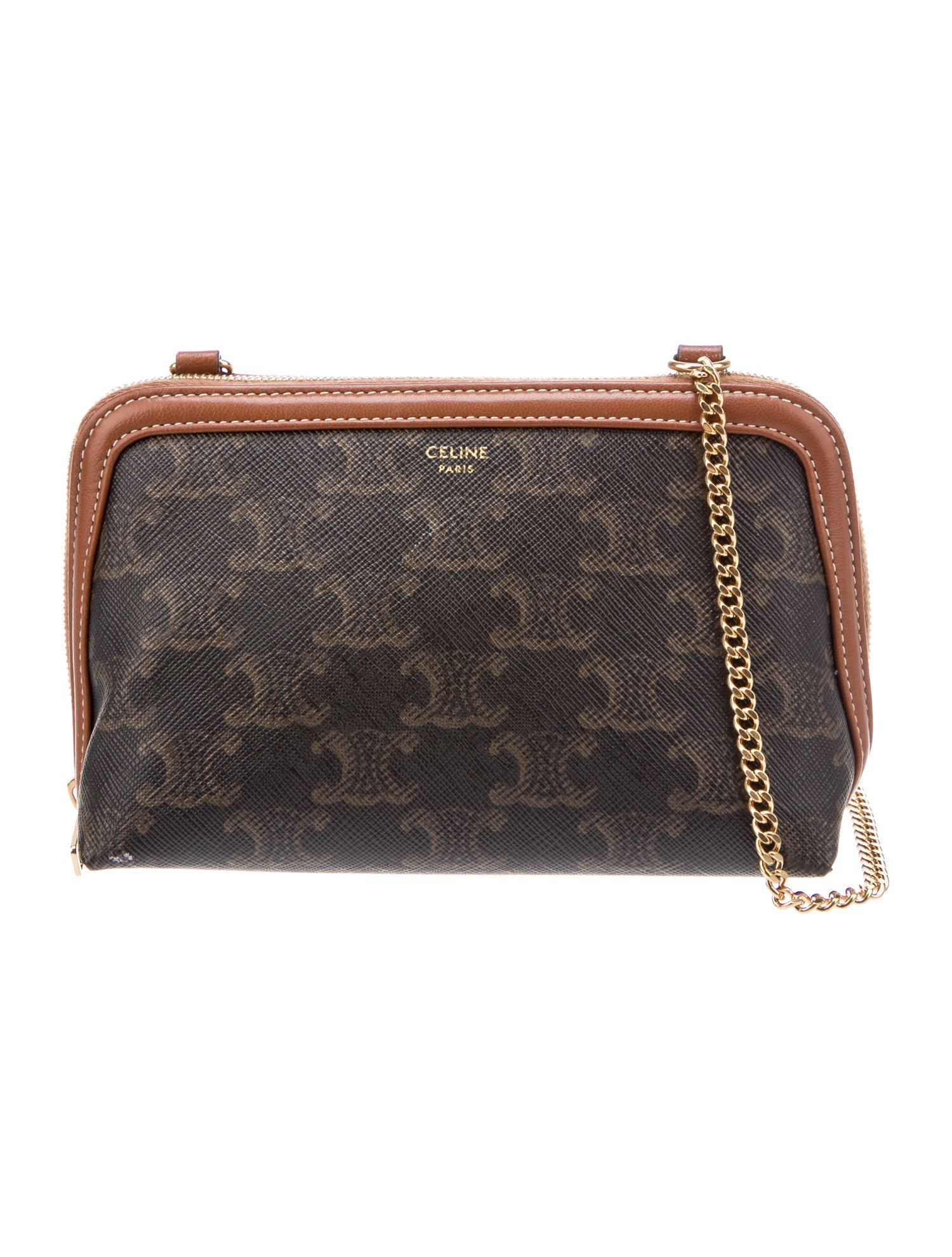 Celine Triomphe Clutch with Chain - Brown Crossbody Bags