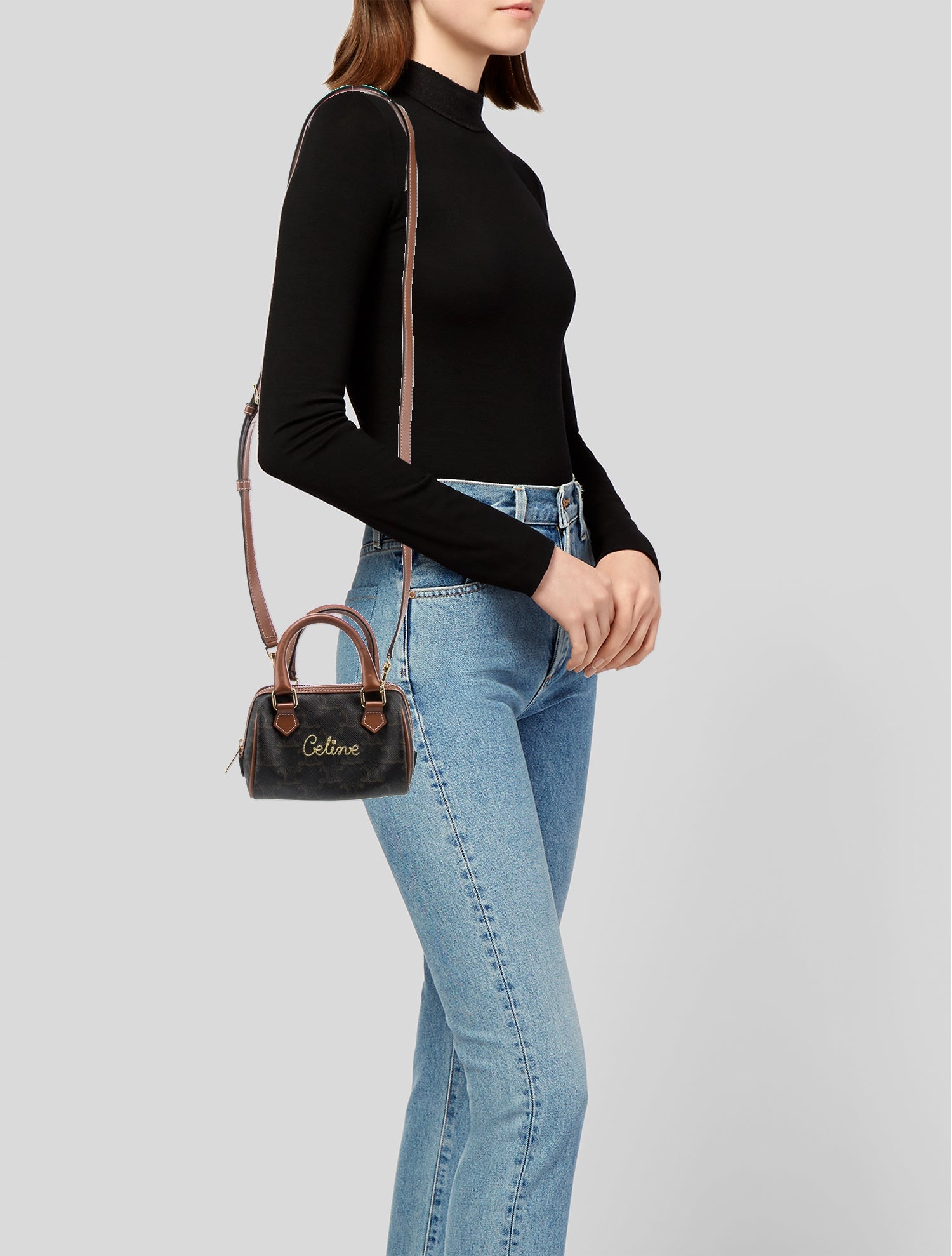 Celine Mini Cursive Triomphe Boston Bag - Brown Mini Bags