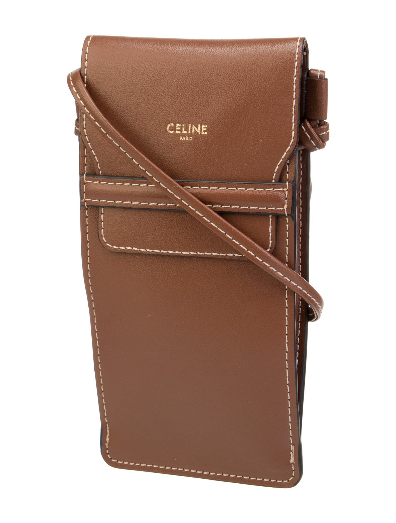 Celine Calfskin Phone Pouch - Brown Crossbody Bags, Handbags