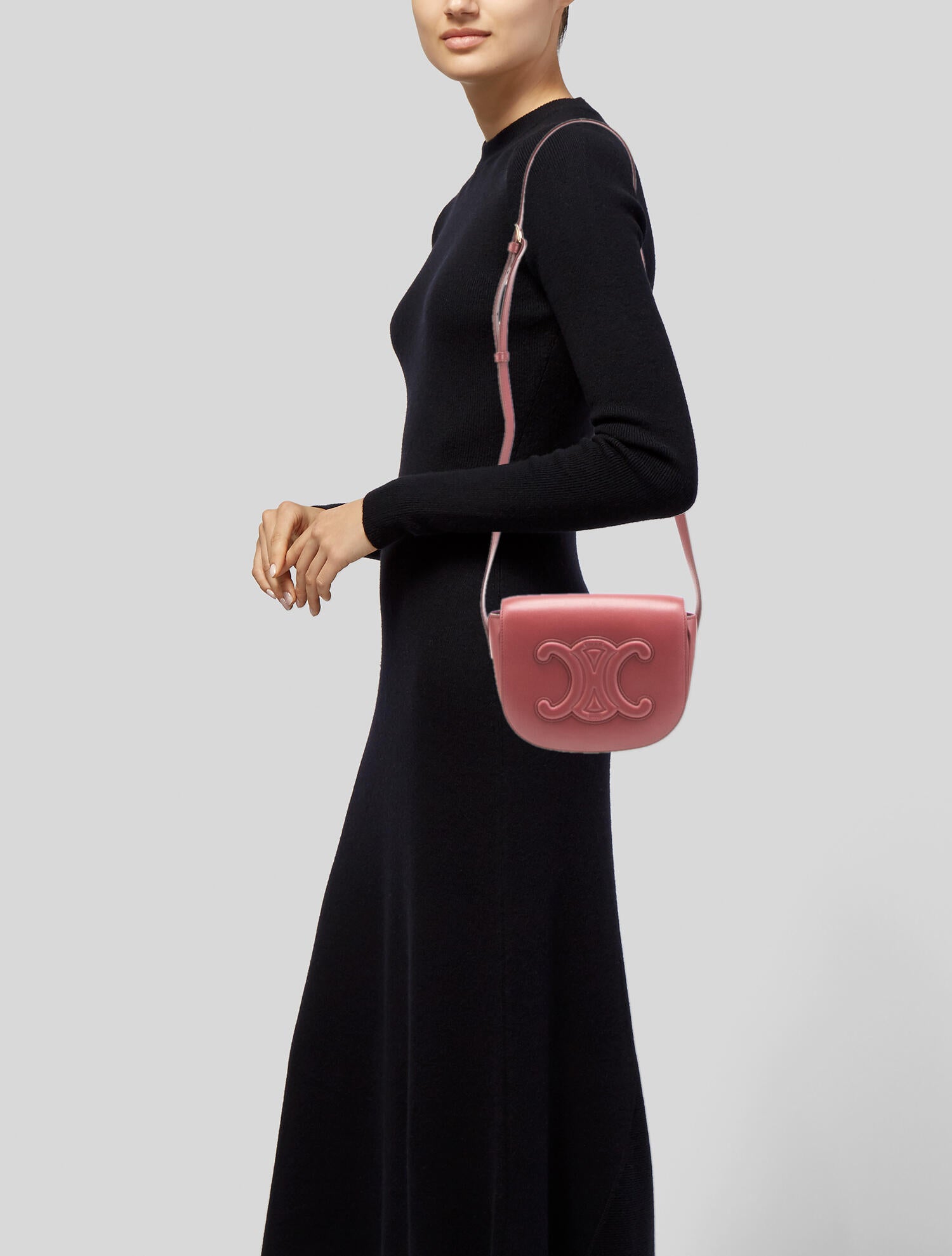 CELINE FOLCO CUIR Canvas handbag 関税込 ハンドバッグ Celine 2022 Folco Cuir Triomphe Bag - Burgundy Crossbody