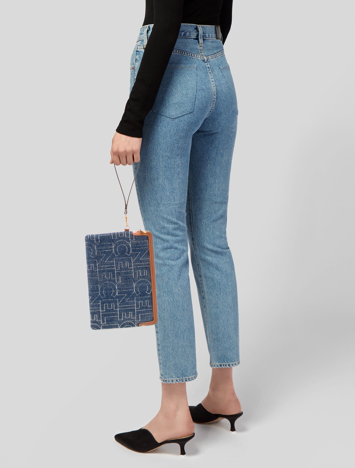 Celine Small Signature Denim Pouch w/Tags - Blue Clutches