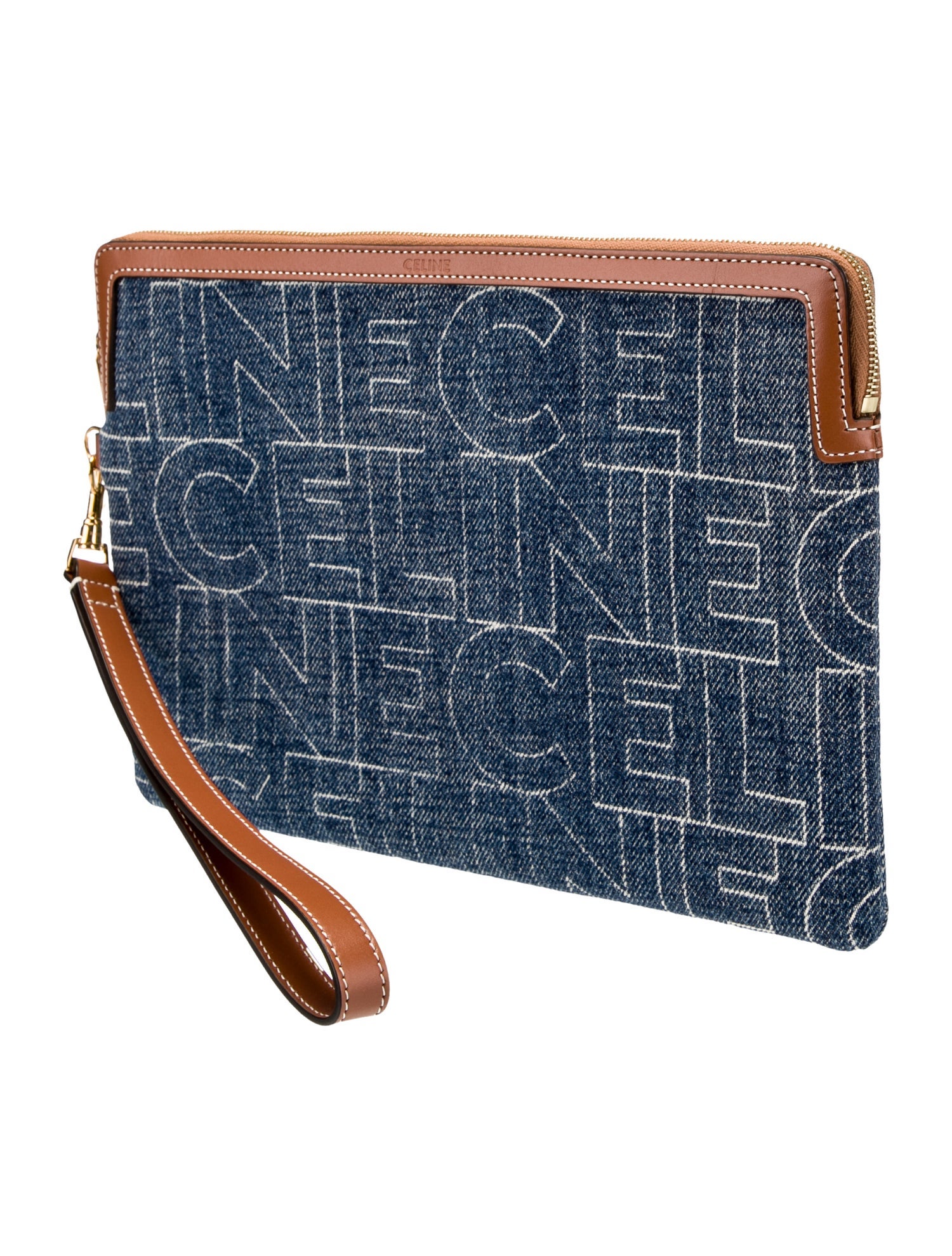 バッグ Celine Vintage Blue Denim Pouch Bag Celine Small Signature Denim Pouch w/Tags - Blue Clutches