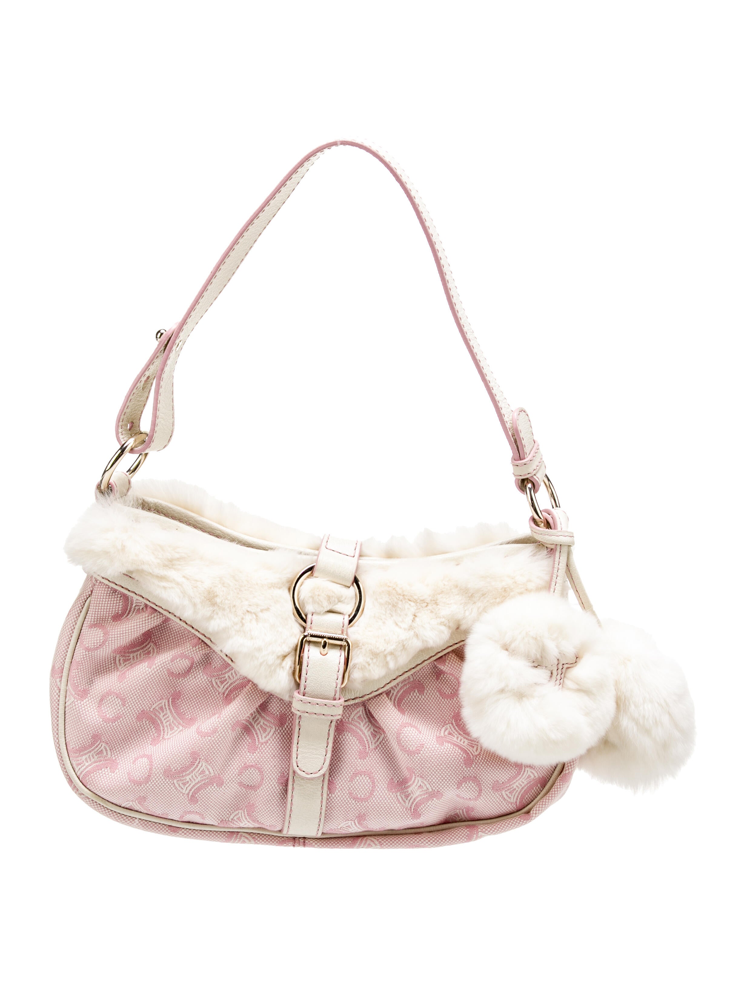 バッグ CELINE Celine Rabbit-Trimmed Macadam Shoulder Bag - Pink Shoulder Bags