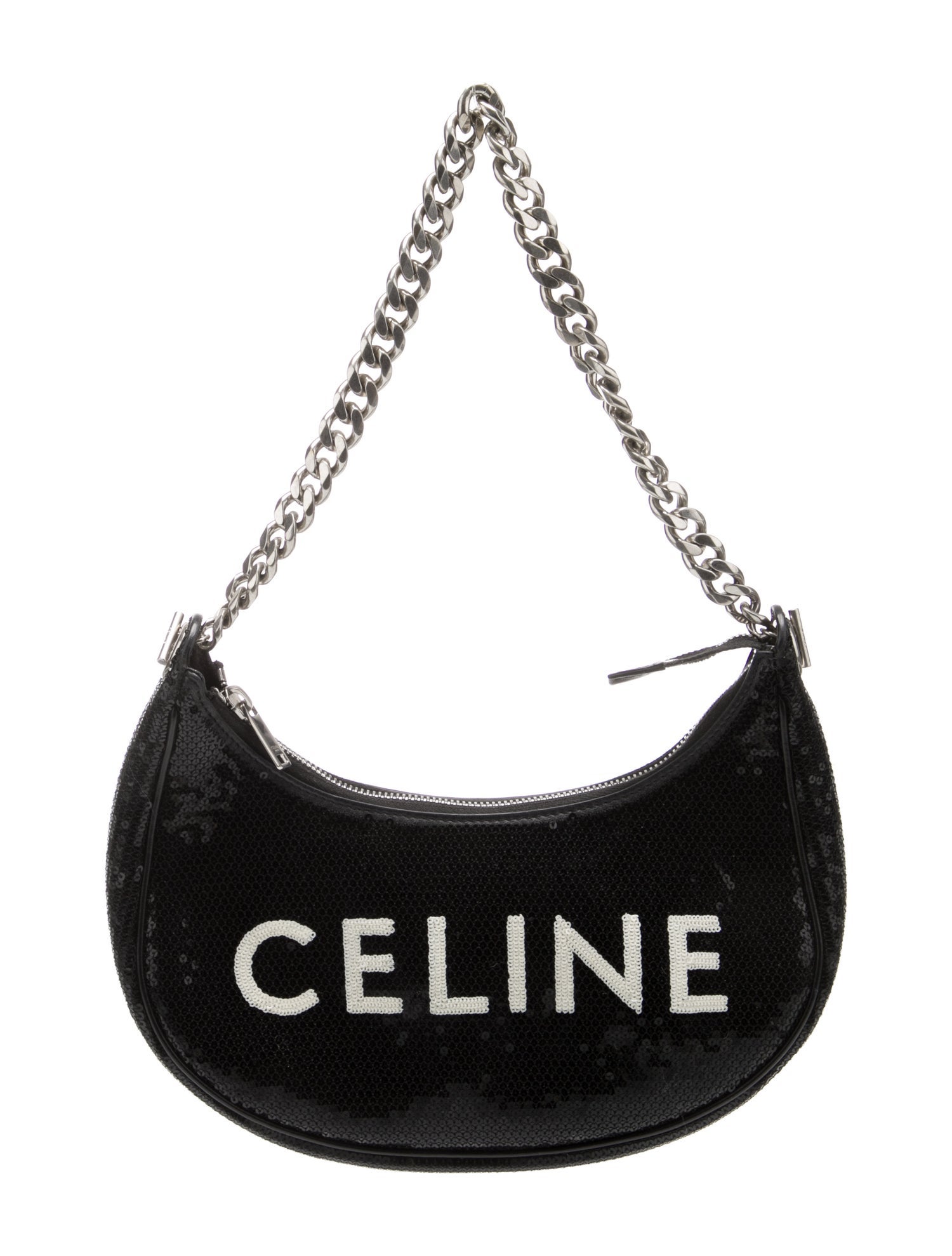 Celine 2022 Medium Sequin Chain Ava Shoulder Bag - Black
