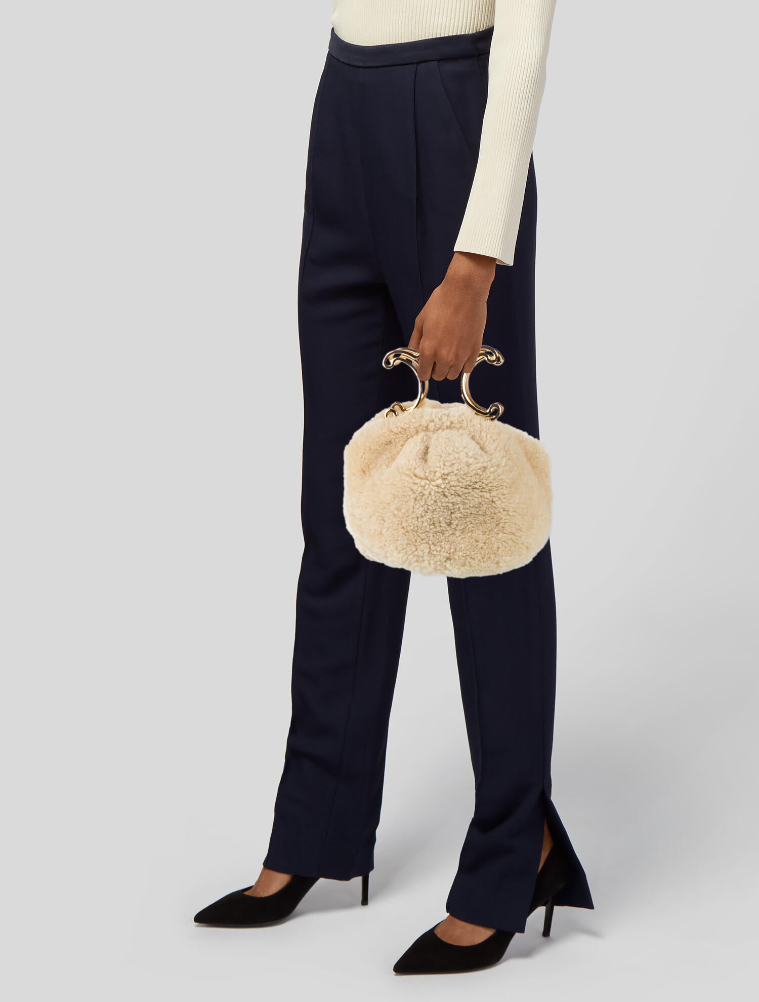 Celine 2022 Shearling Triomphe Frame Bag w/Tags - Neutrals