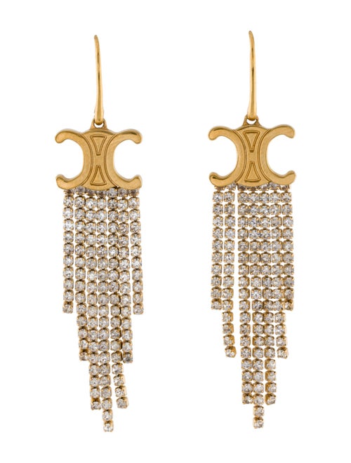 Celine Triomphe Crystal Fringe Drop Earrings