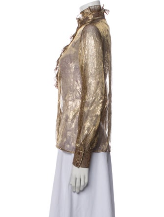 Celine Striped Mock Neck Button-Up Top