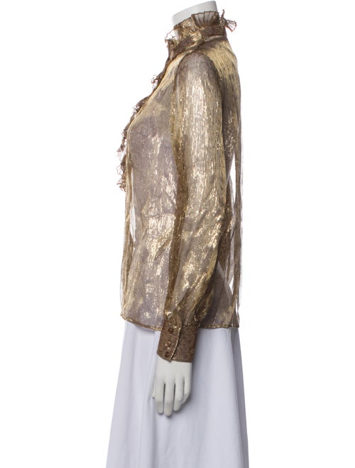 Celine Striped Mock Neck Button-Up Top