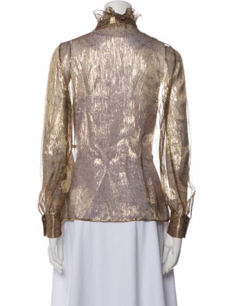 Celine Striped Mock Neck Button-Up Top