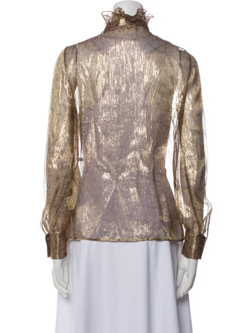 Celine Striped Mock Neck Button-Up Top