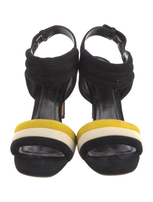 Celine Suede Colorblock Pattern Slingback Sandals