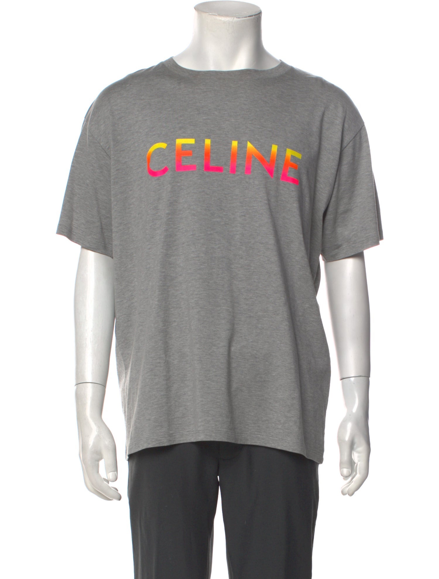 Celine Rainbow Logo Graphic Print T-Shirt - Grey T-Shirts