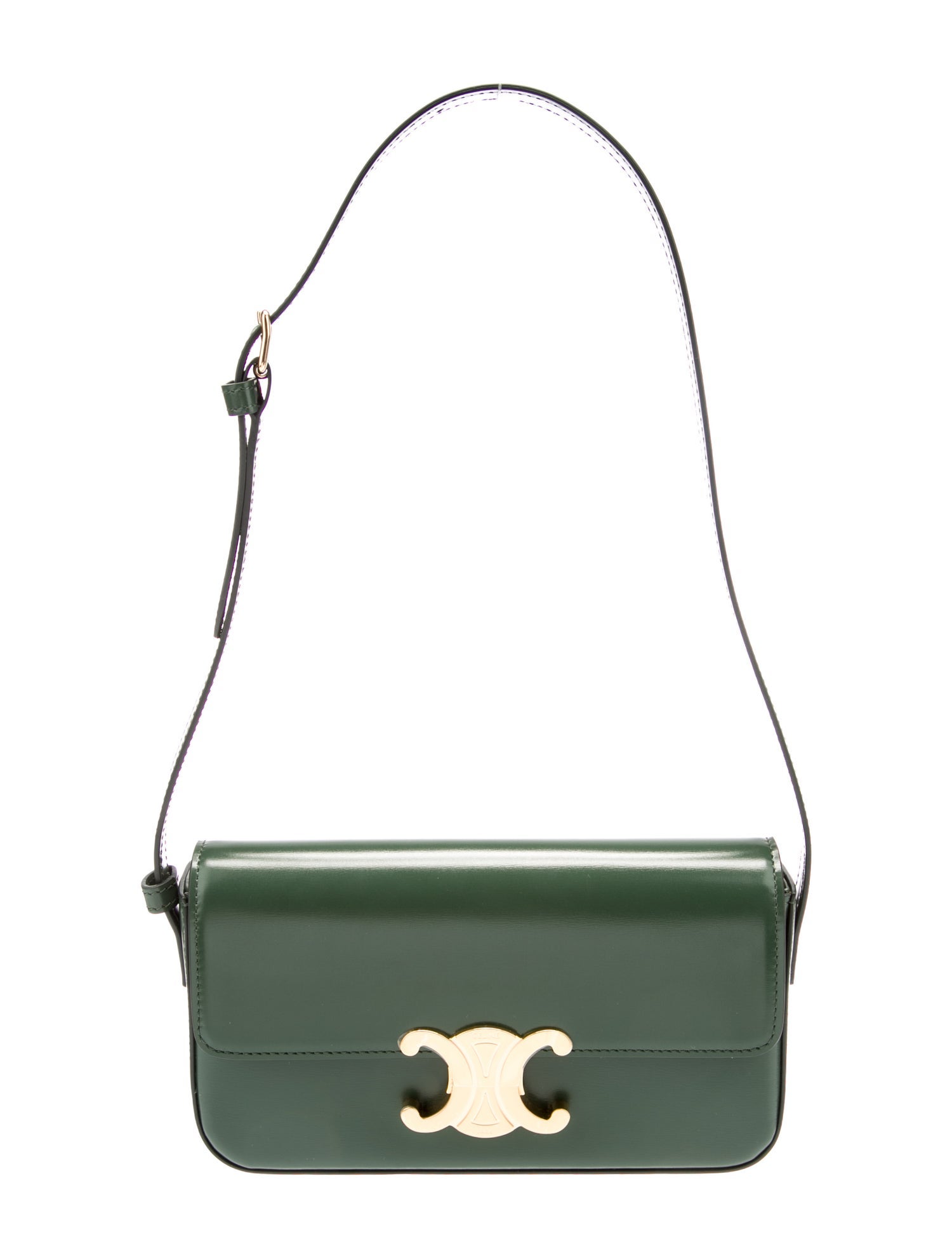 Celine Leather Triomphe Claude 2021 Green Shoulder Bags, Handbags
