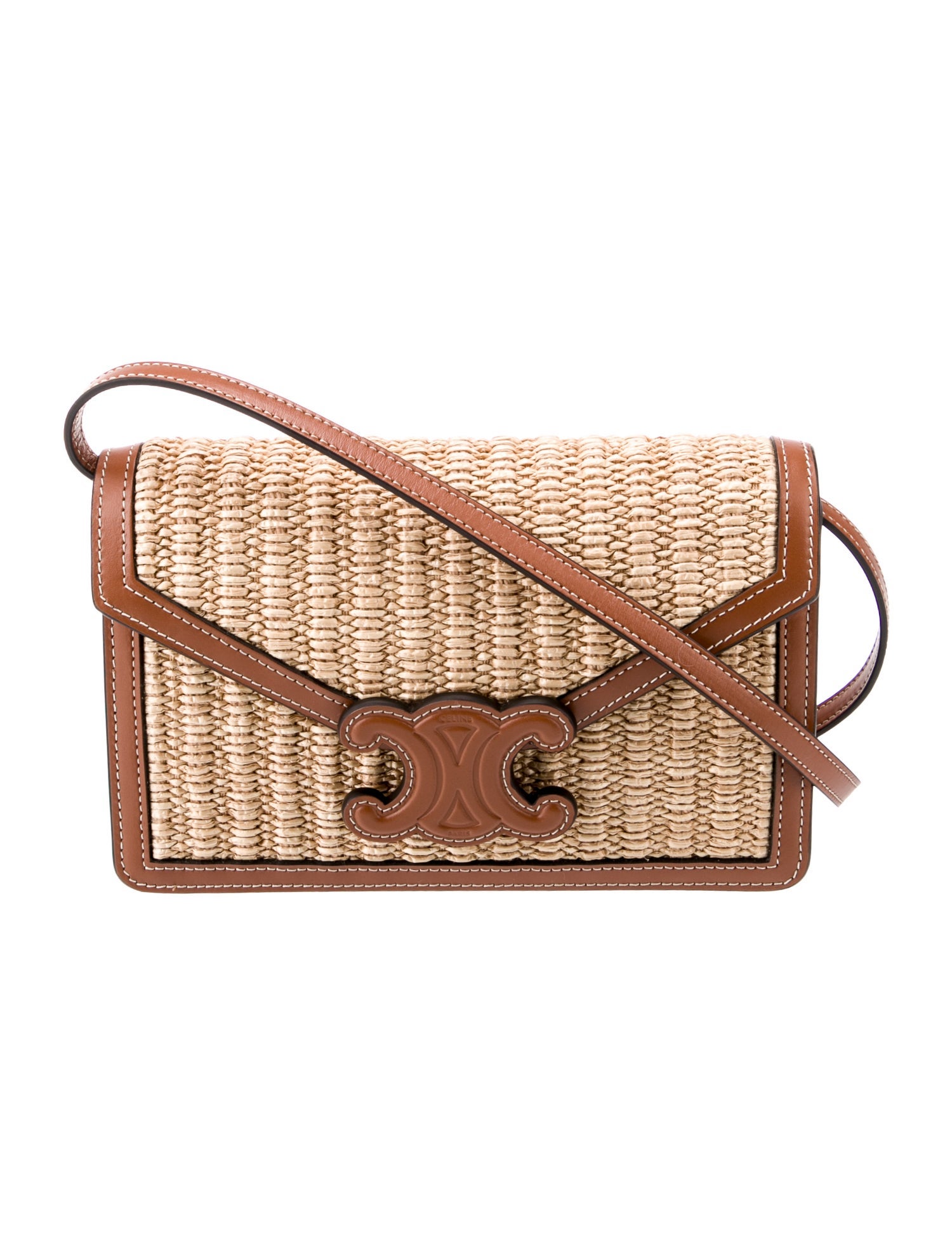 ショルダーバッグ・ポシェット × ヴィンテージ(中古) Celine Triomphe Wallet on Crossbody Bag Celine Raffia Cuir Triomphe Wallet on Strap w/ Tags - Brown