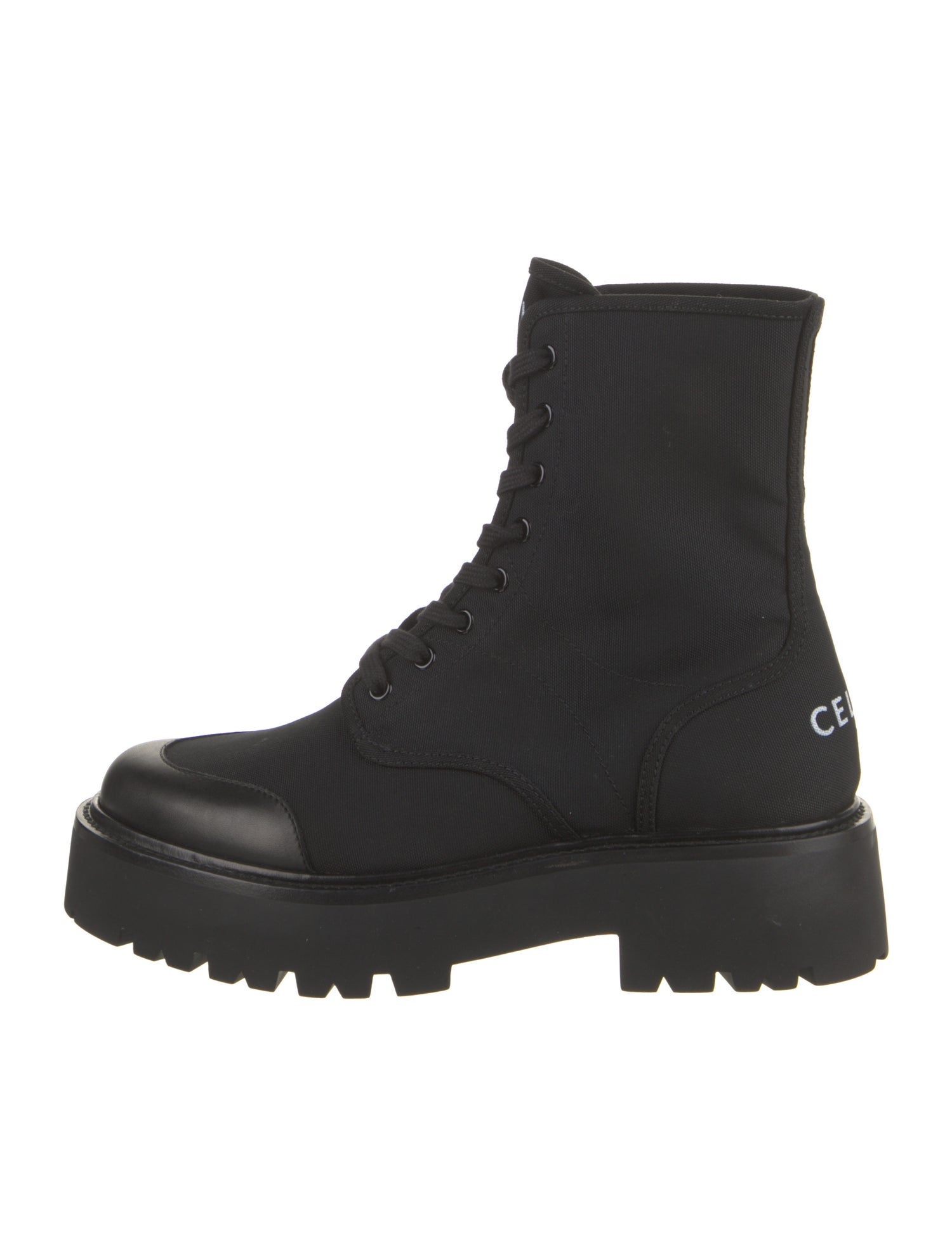 Celine Canvas Leather Trim Embellishment Lace-Up Boots w/ Tags - Black ...