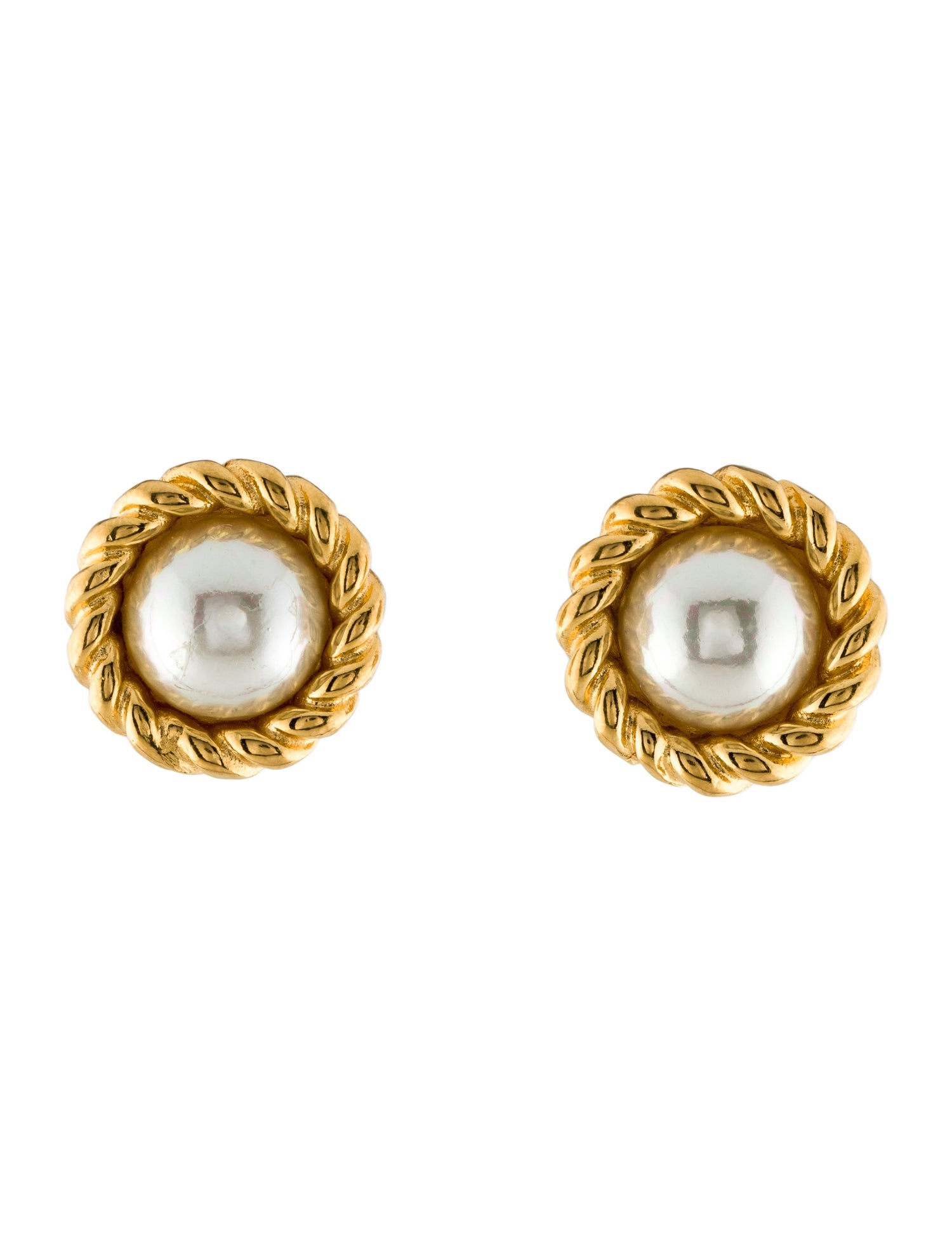 Celine Vintage Faux Pearl Round Clip-on Earrings
