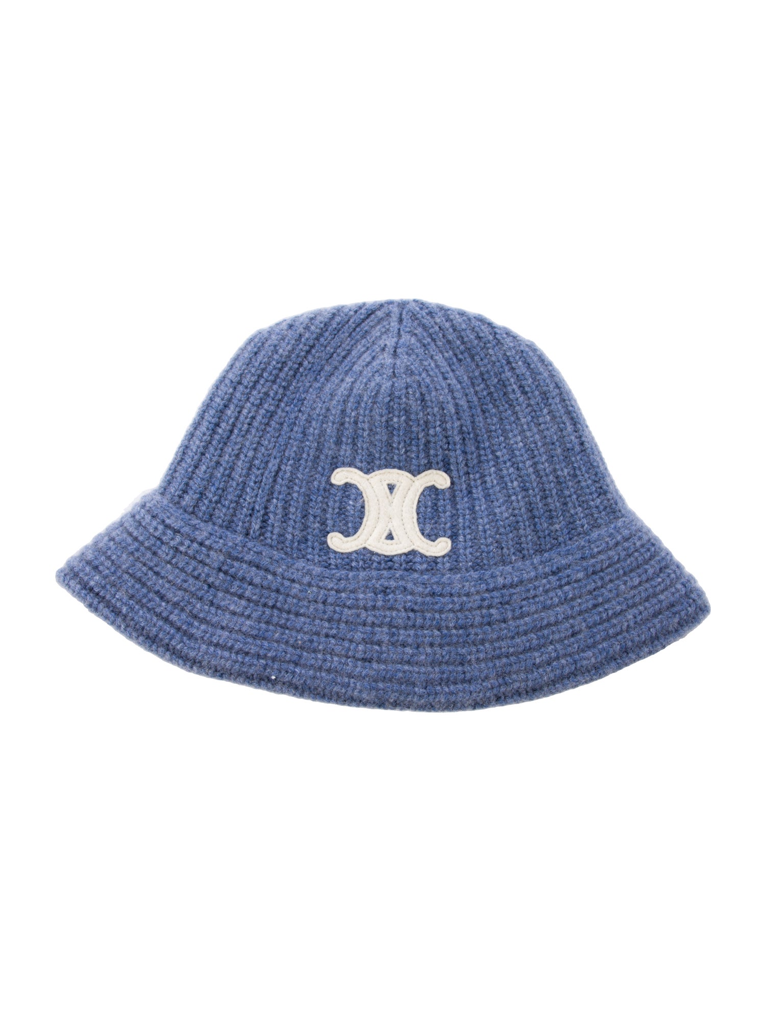 Celine Cashmere Triomphe Logo Knit Bucket Hat - Blue Hats