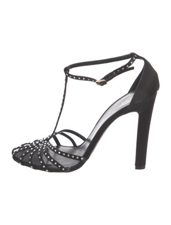 Celine Satin Crystal Embellishments T-Strap Sandals