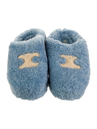 Celine Shearling Graphic Print Mules
