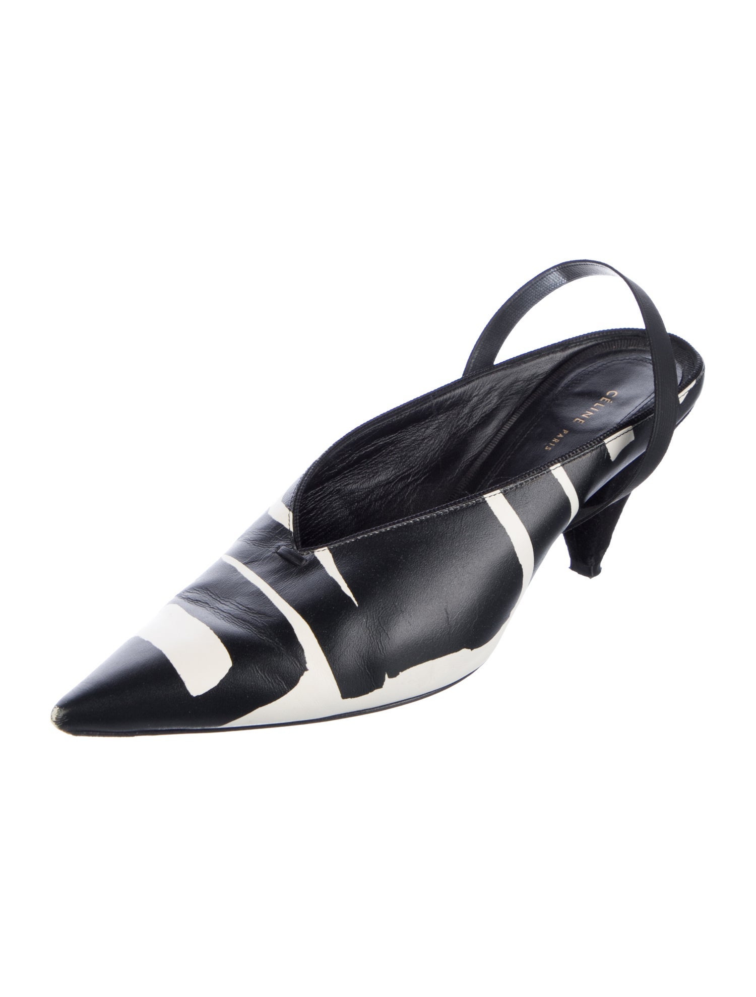 Celine Leather Printed Slingback Pumps