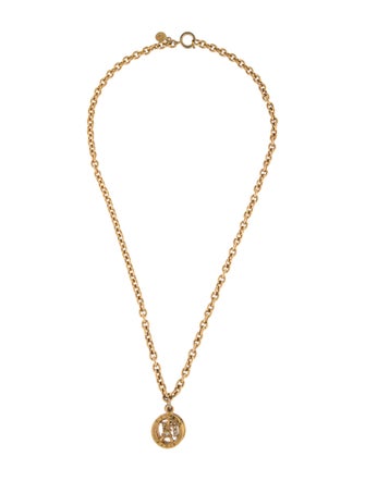 Celine Crystal Arc de Triomphe & Eiffel Tour Circle Pendant Necklace