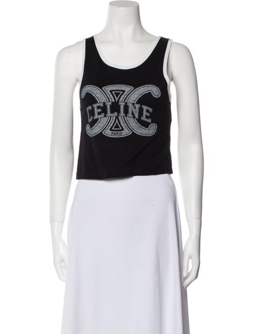 Celine Graphic Print Scoop Neck Crop Top