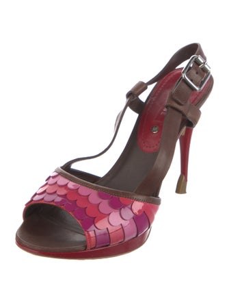 Celine Patent Leather Printed Slingback Sandals