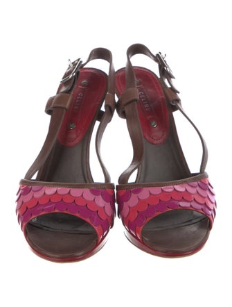 Celine Patent Leather Printed Slingback Sandals
