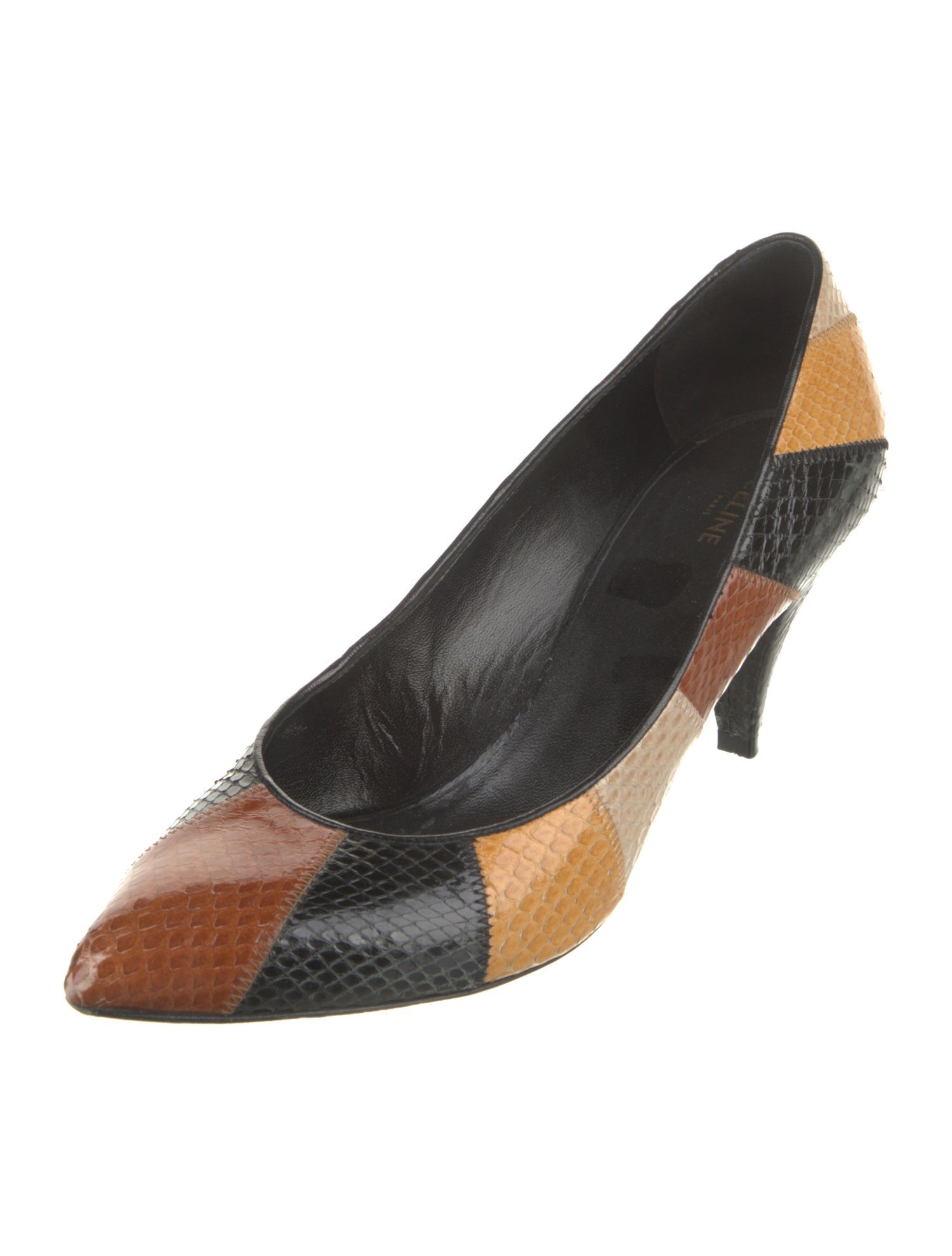 Celine Snakeskin Colorblock Pattern Pumps