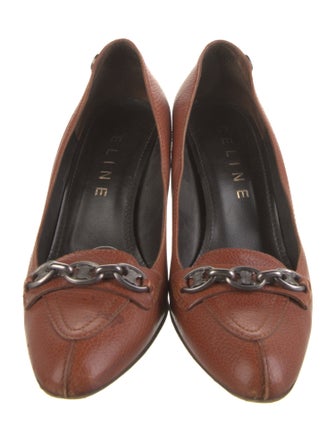 Celine Leather Chain-Link Accents Pumps