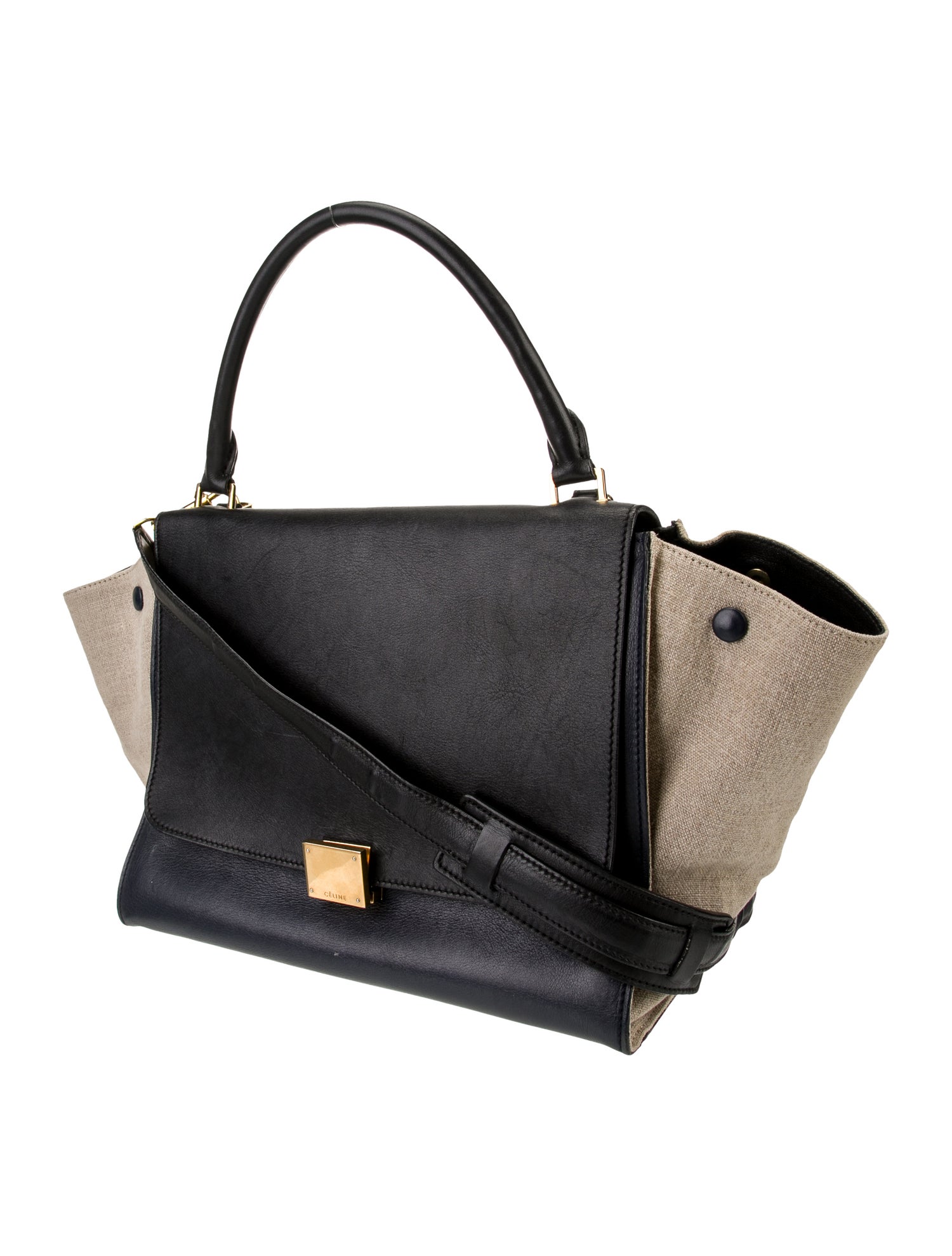 Celine Leather Tricolor Linen Trapeze Medium