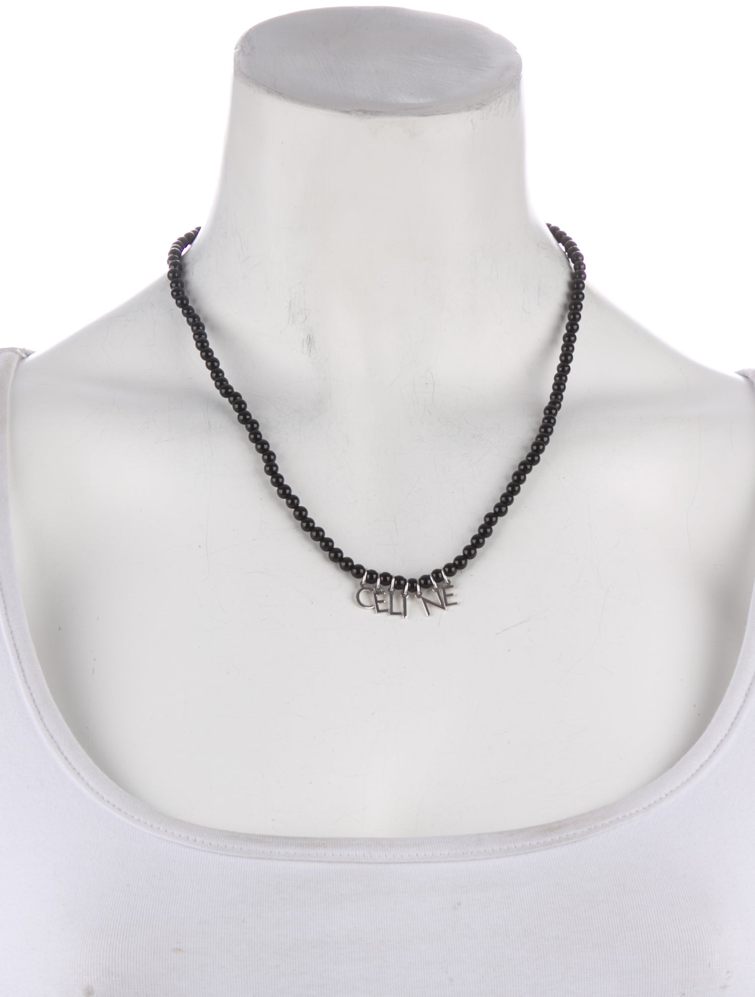 Celine Onyx Monochroms Beaded Pendant Necklace