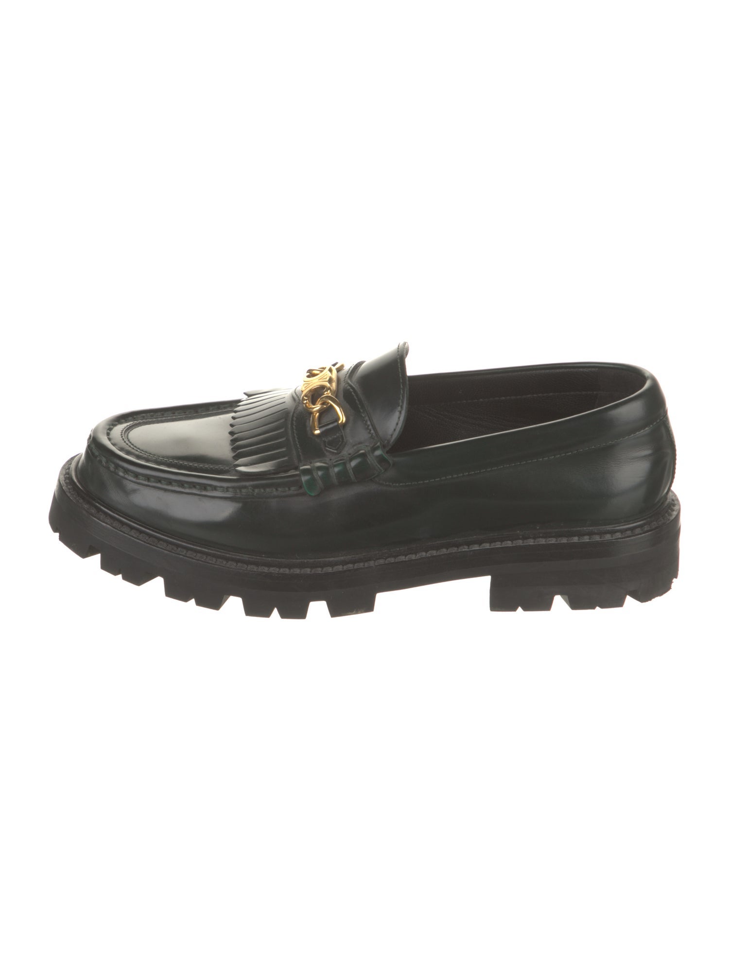 Celine Leather Fringe Trim Accent Loafers