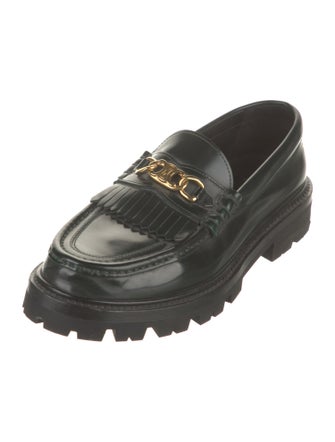 Celine Leather Fringe Trim Accent Loafers