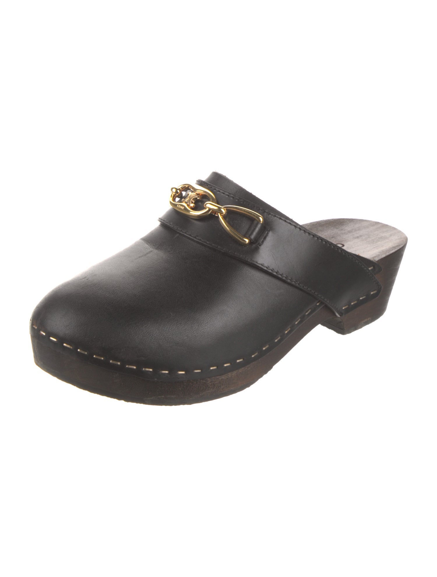 Celine Leather Chain-Link Accents Mules