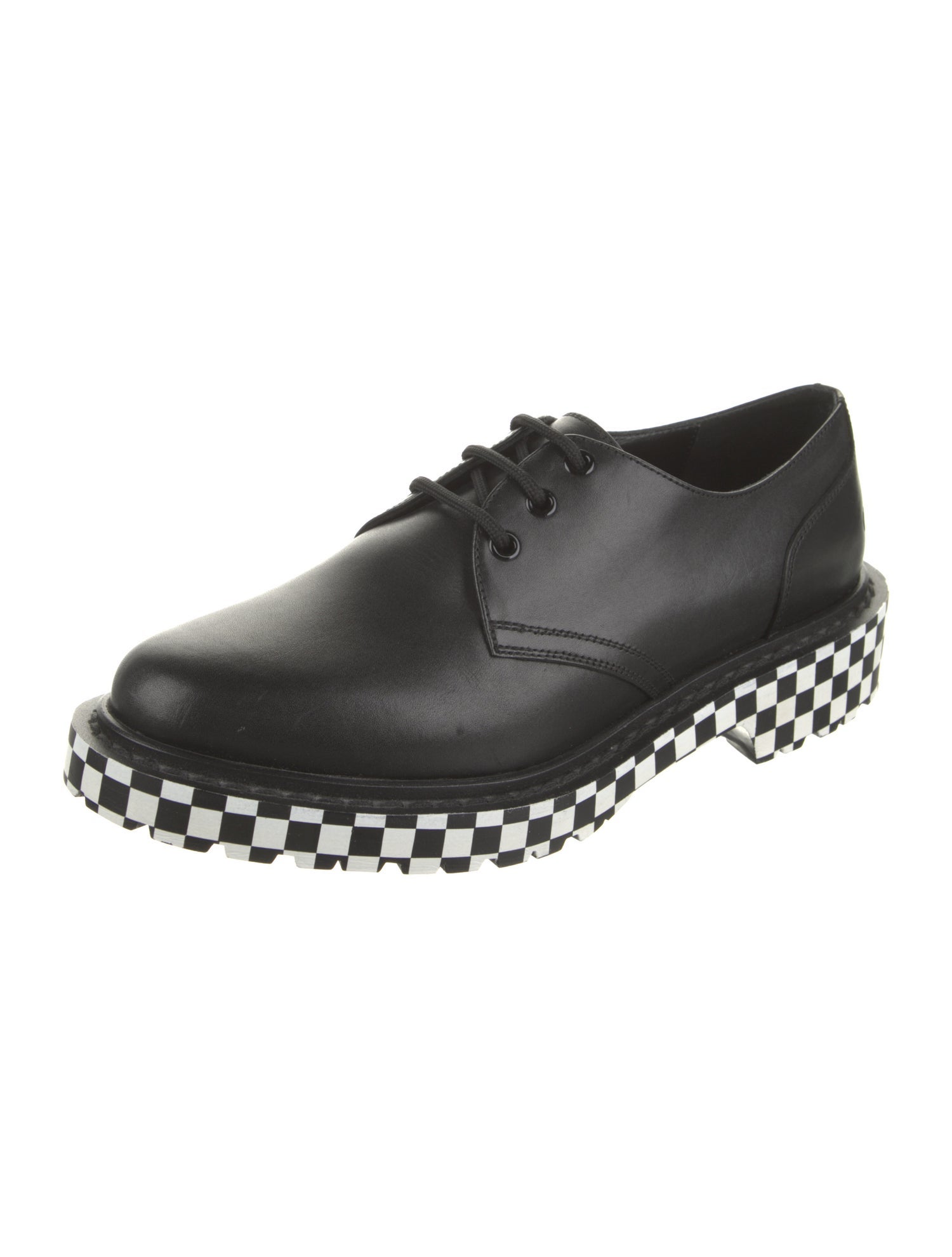 Celine Leather Plaid Print Derby Shoes