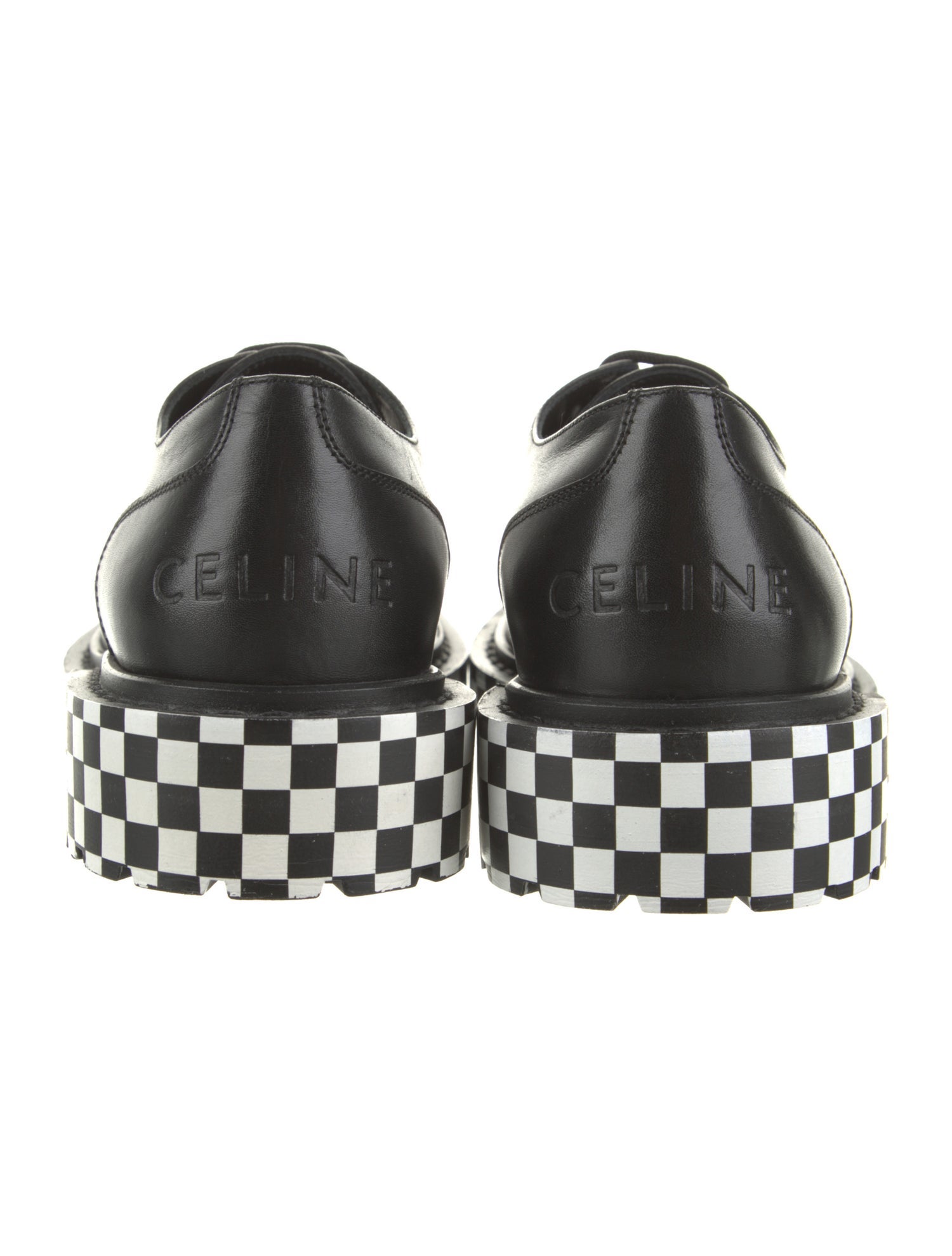 Celine Leather Plaid Print Derby Shoes