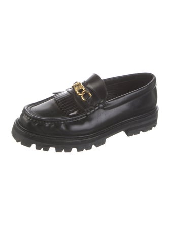 Celine Leather Fringe Trim Accent Loafers
