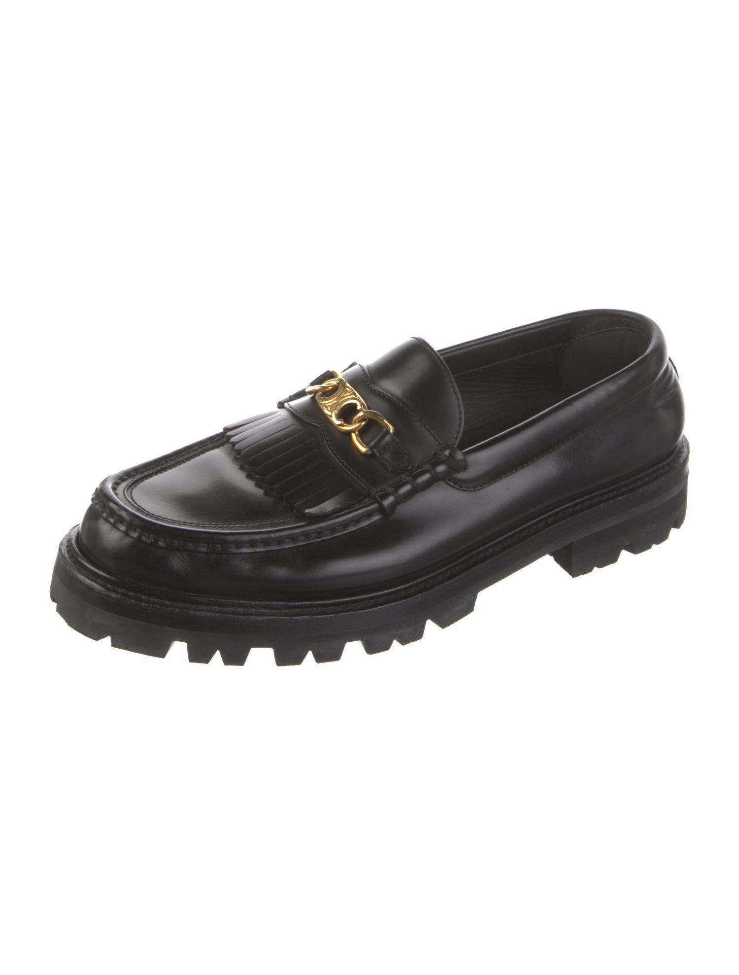 Celine Leather Fringe Trim Accent Loafers