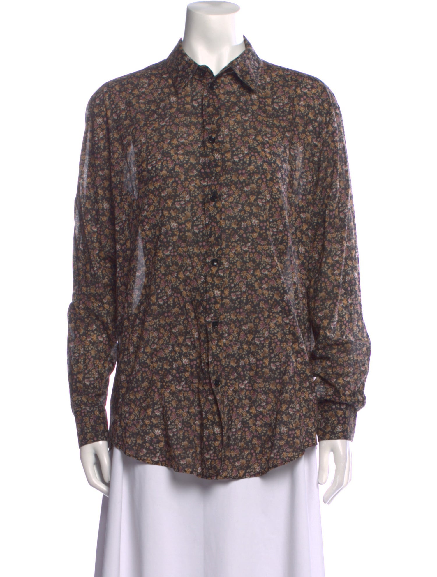 Celine Printed Long Sleeve Button-Up Top