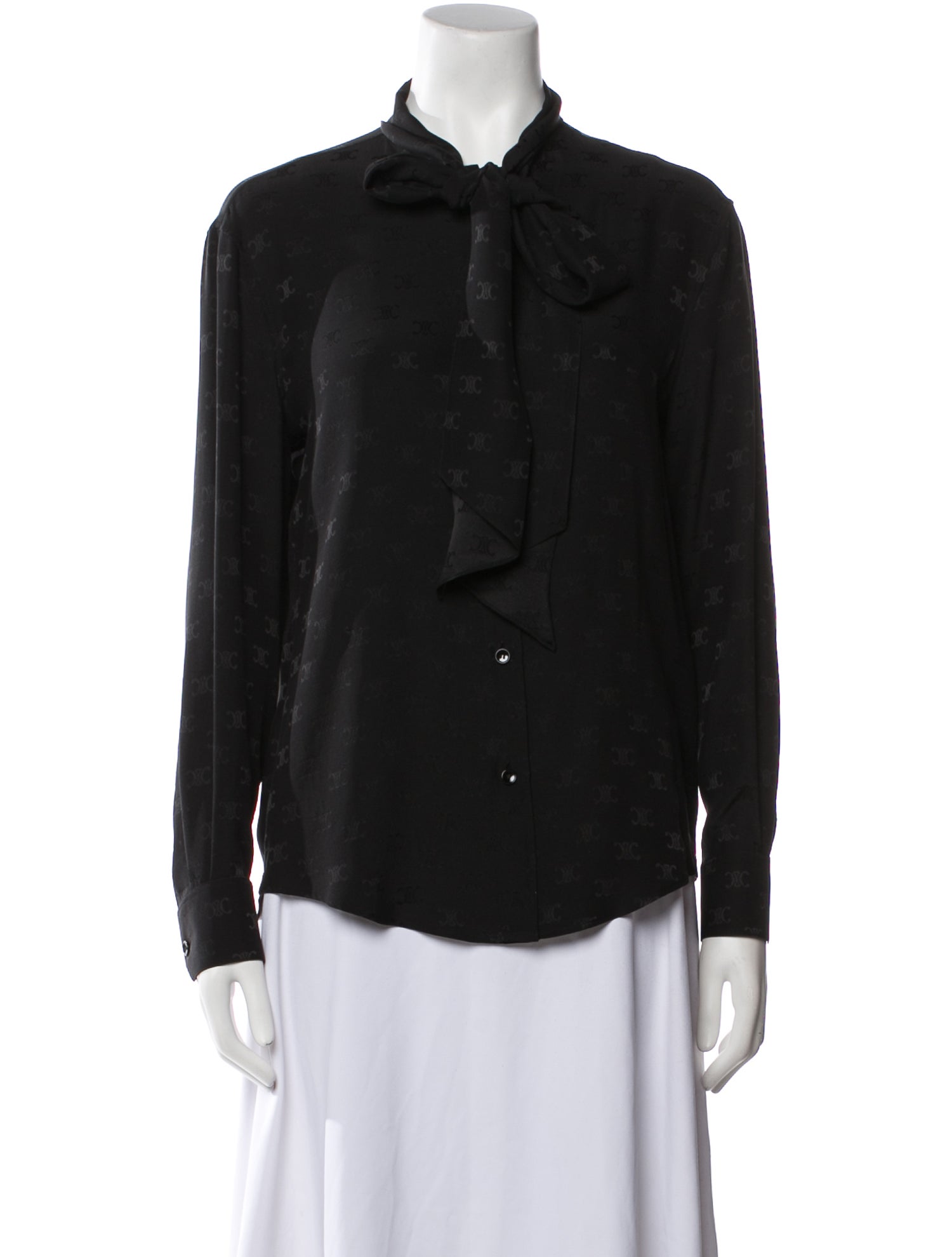 Celine Silk Tie Neck Button-Up Top