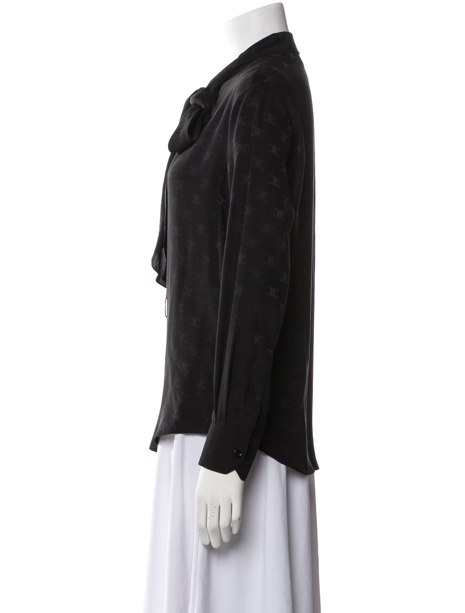 Celine Silk Tie Neck Button-Up Top