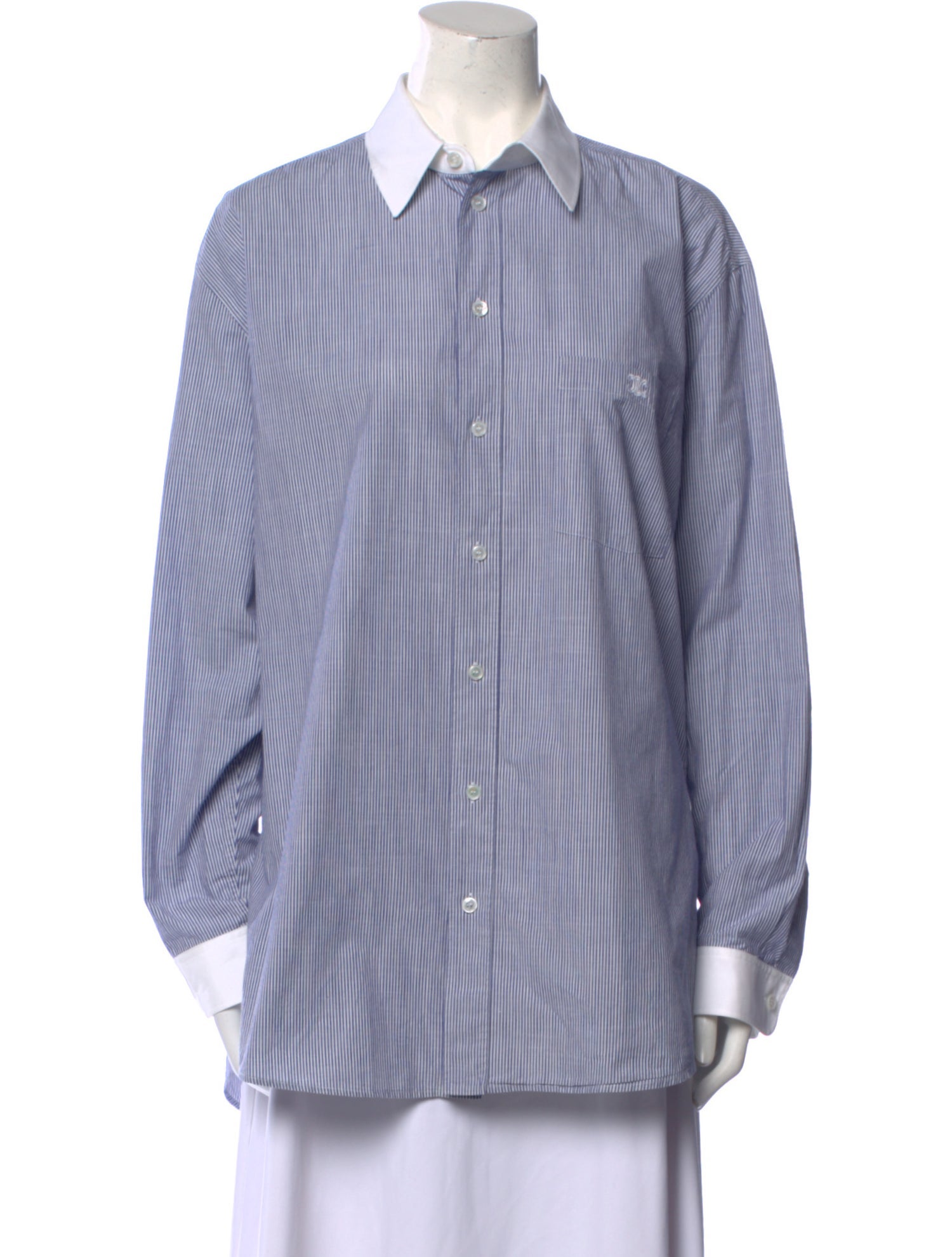 Celine Striped Long Sleeve Button-Up Top