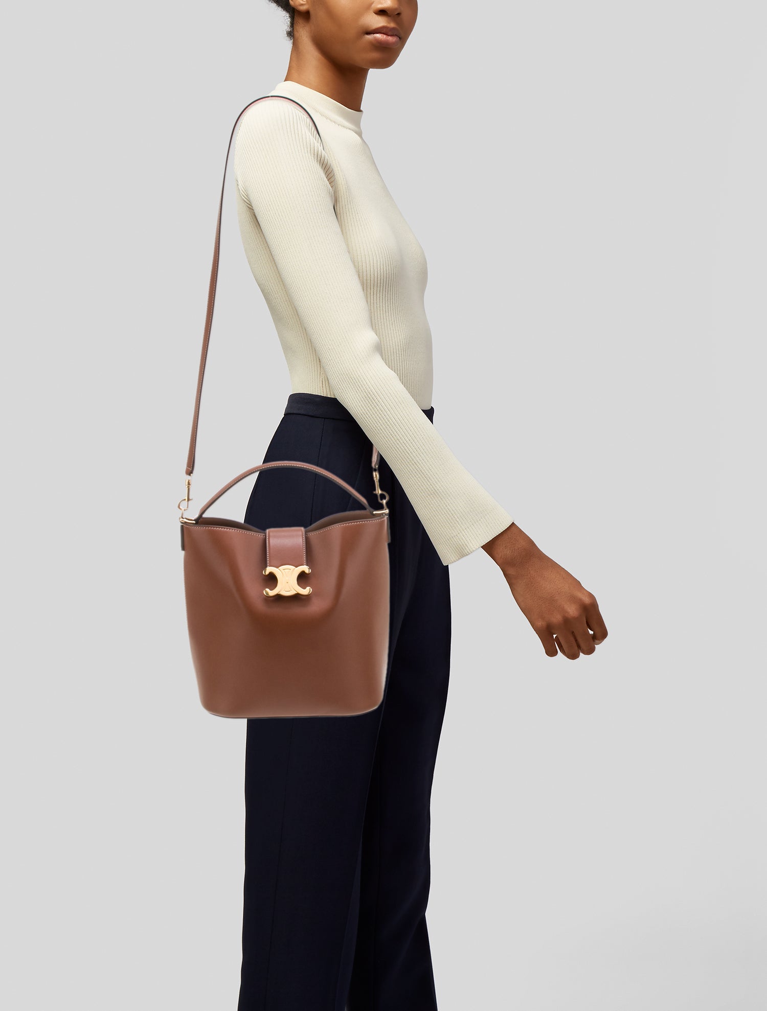 Celine Triomphe Louise Bucket Bag Medium 2024 - Brown Bucket Bags