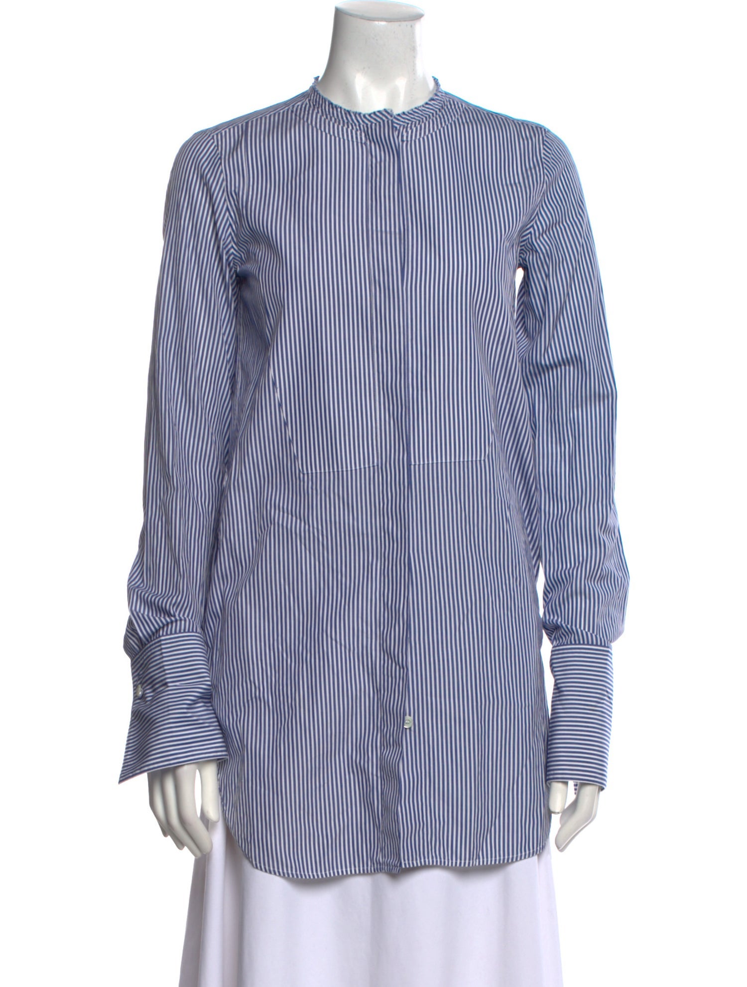 Celine Striped Crew Neck Button-Up Top