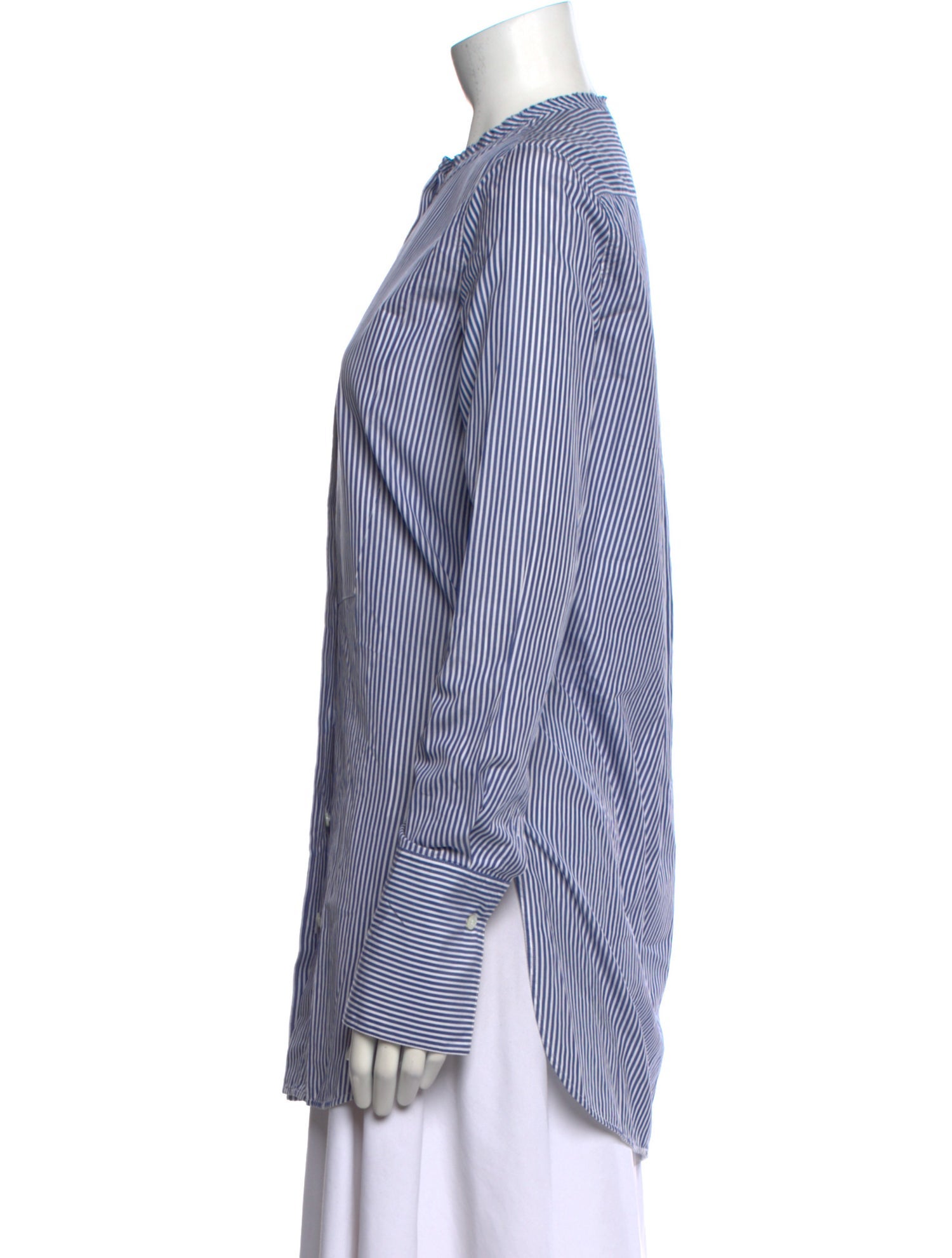 Celine Striped Crew Neck Button-Up Top