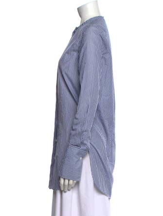 Celine Striped Crew Neck Button-Up Top