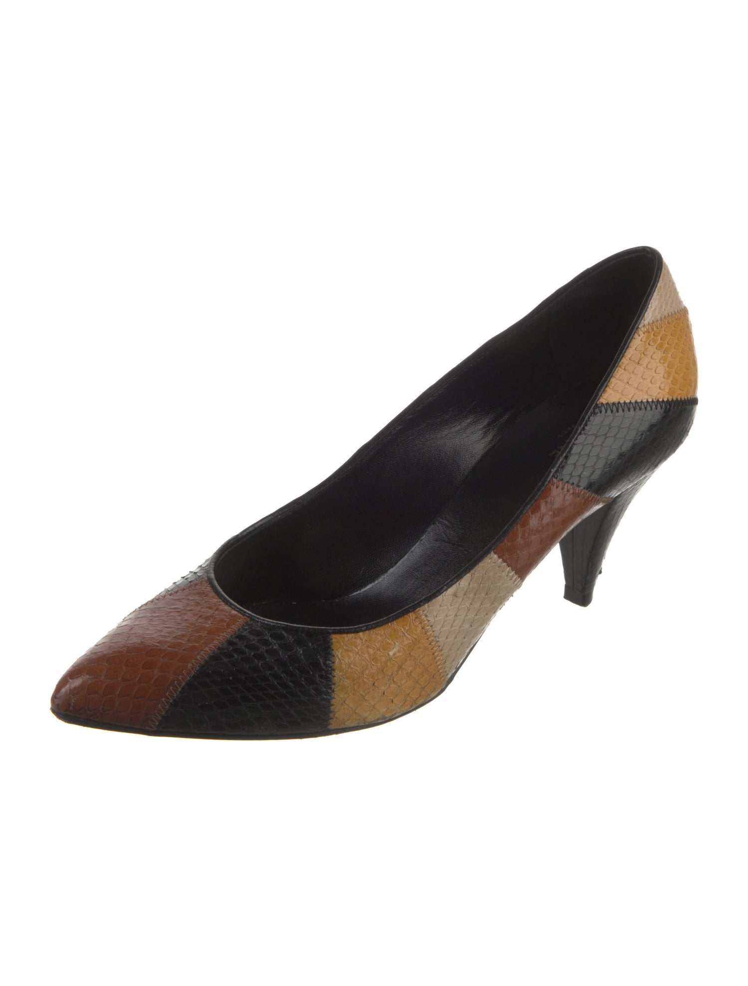 Celine Snakeskin Colorblock Pattern Slingback Pumps