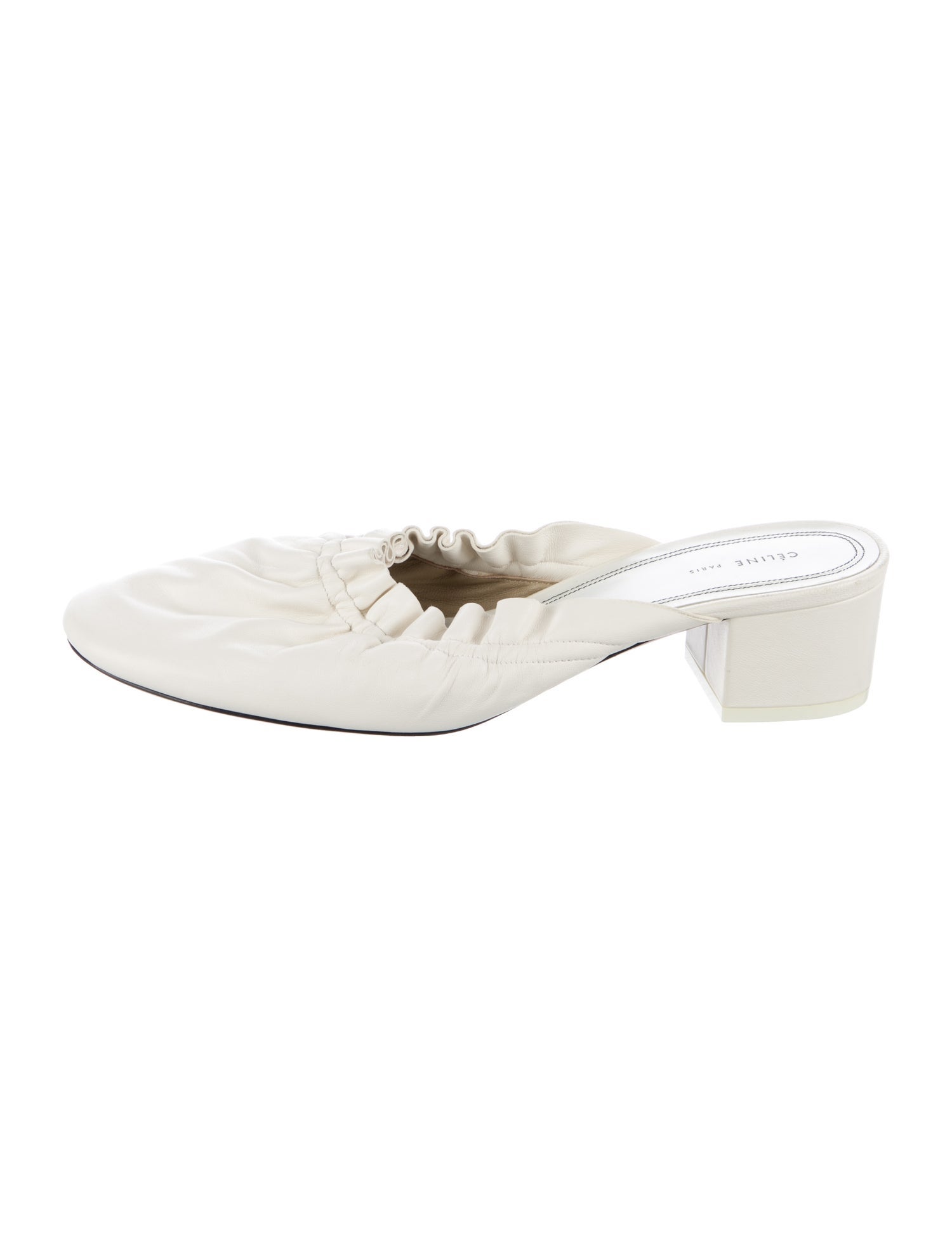 Celine Leather Ruffle Embellishment Mules