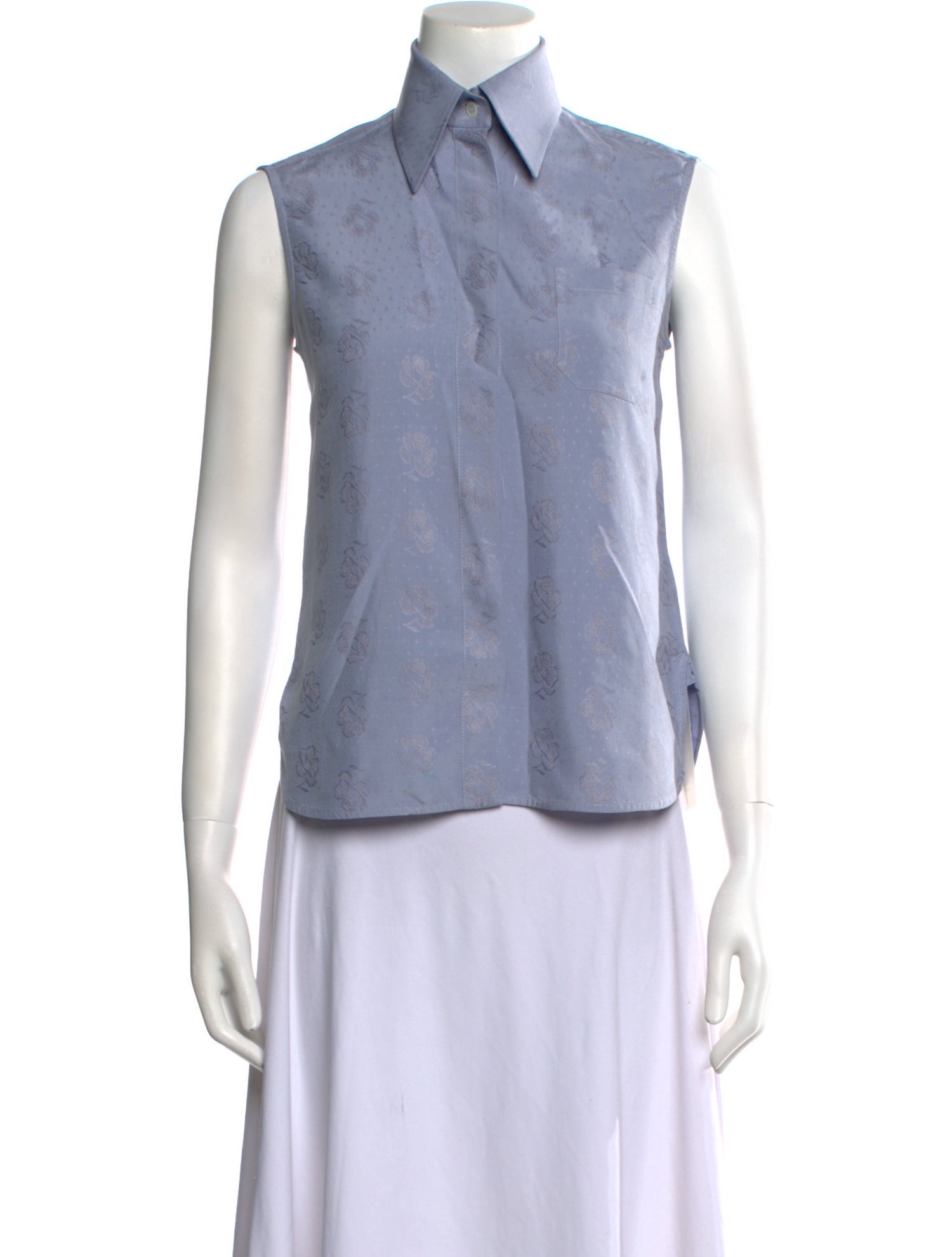 Celine Printed Sleeveless Button-Up Top